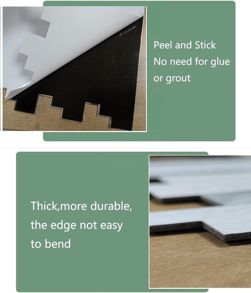 weimeisc Weimiesc 10 Sheets Backsplash Tile for Kitchen Peel and Stick, Self-Adhesive Waterproof, Metal Backsplash Subway Tile, Stick on Tiles Kitchen Bathroom (Light White Green+Frosted Silver) - Image 4
